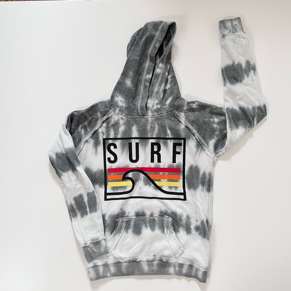 Vintage Havana Kid's Tie Dye Hoodie with “Surf” logo on front.